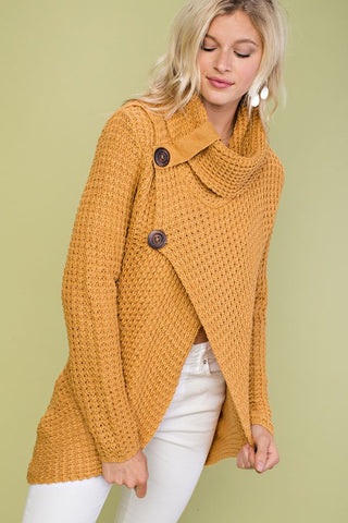 Crisp Fall Air Cowl Neck Sweater - Camel