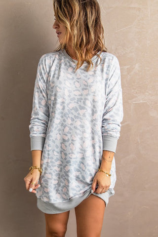 Leopard Casual Long Sweatshirt - Pink and Gray