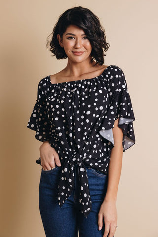 Off Shoulder Polka Dot Tie Top