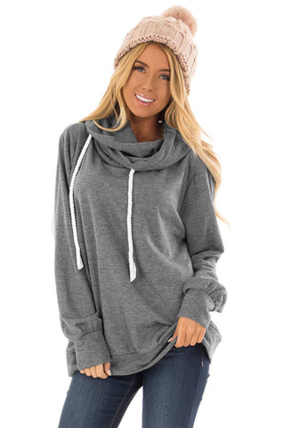 Casual Cowl Neck Top - Gray