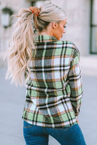 Flannel Plaid Shacket with Pockets - Green