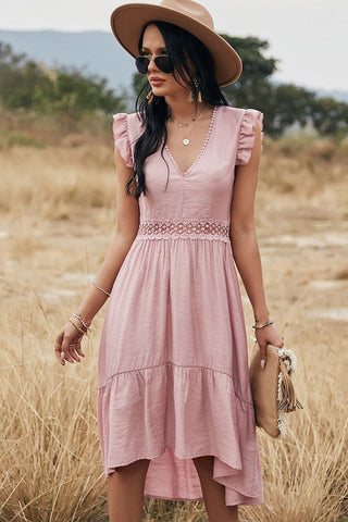 Crochet Detail Dress - Pink