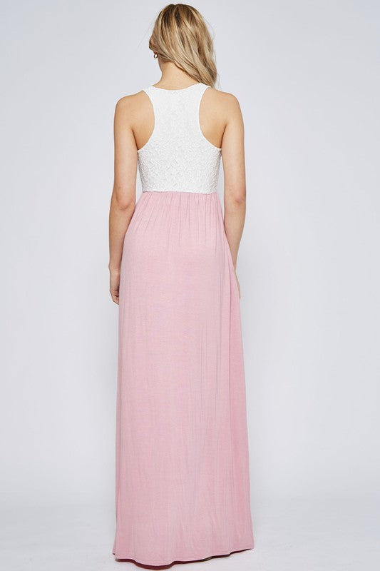 Lace Racerback Maxi Dress - Pink | Blue Chic Boutique Lace Racerback Maxi Dress - Pink | Blue Chic Boutique