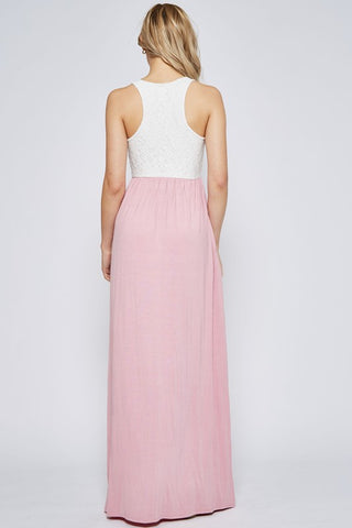 Lace Racerback Maxi Dress - Pink