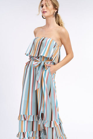 South of the Border Strapless Striped Maxi Dress - Emerald Mix