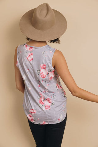 Floral Print Sleeveless Top - Gray