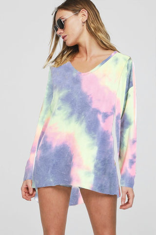 Tie Dye V-Neck Top - Charcoal