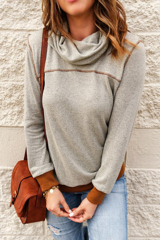 Heathered Taupe Cowl Neck Top
