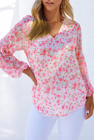 Floral Pullover Blouse - Pink