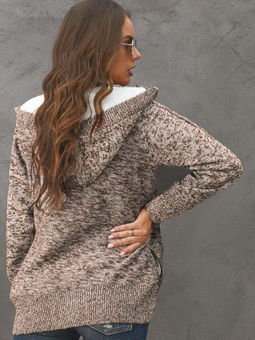 Faux Fur Lined Zip Up Sweater - Taupe