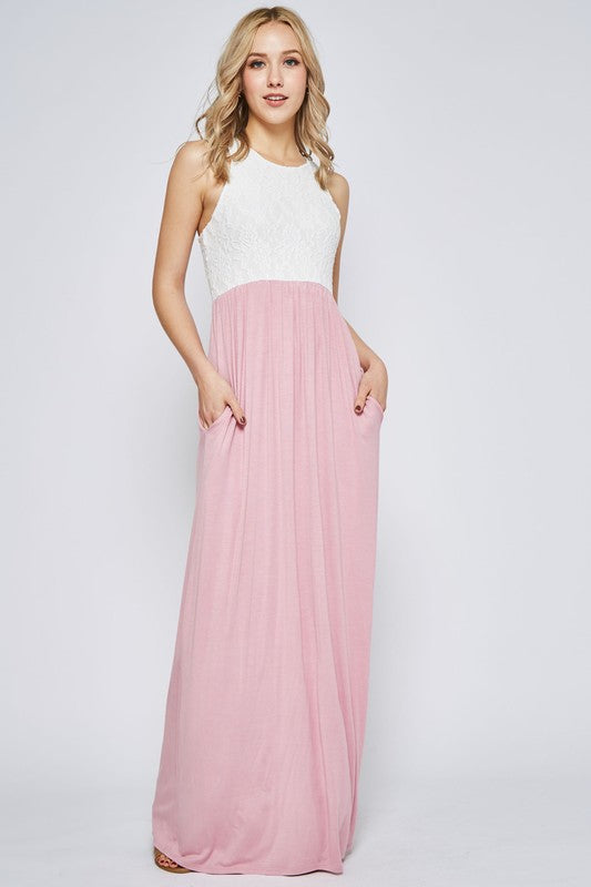 Lace Racerback Maxi Dress - Pink | Blue Chic Boutique Lace Racerback Maxi Dress - Pink | Blue Chic Boutique