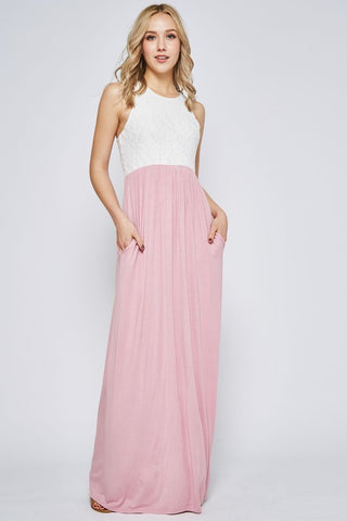 Lace Racerback Maxi Dress - Pink