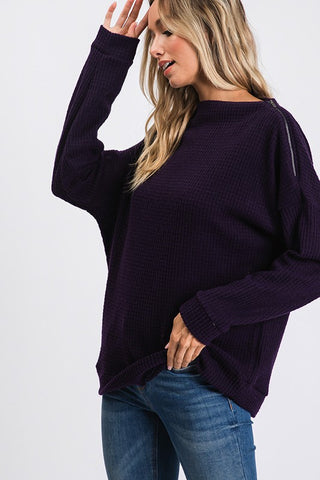 Off Shoulder Waffle Weave Top - Black