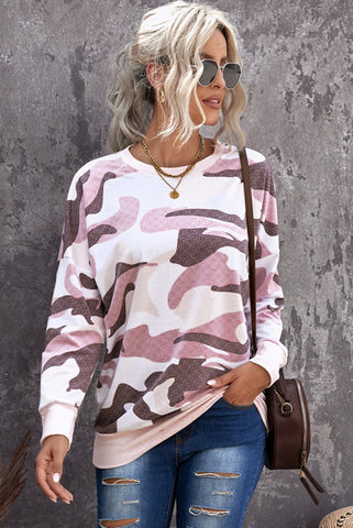 Camo Crew Neck Top - Pink