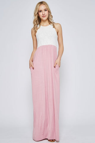 Lace Racerback Maxi Dress - Pink