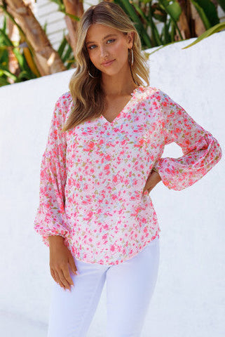 Floral Pullover Blouse - Pink