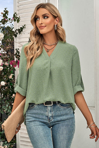 3/4 Length Roll Sleeve Top - Green