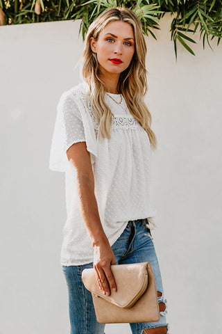 Swiss Dot Half Sleeve Top - White