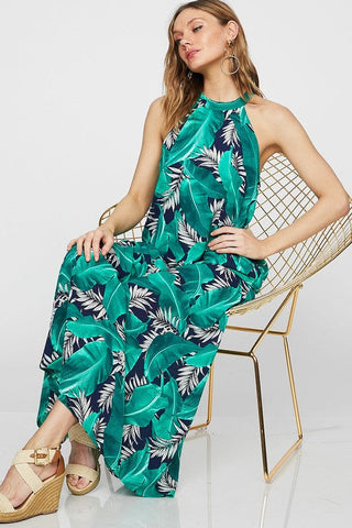 Tropical Palm Dress - Navy