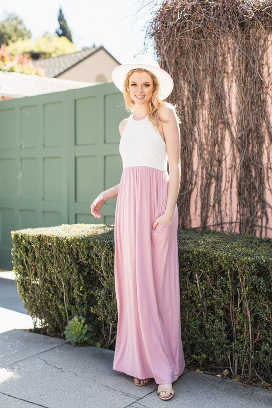 Lace Racerback Maxi Dress - Pink | Blue Chic Boutique Lace Racerback Maxi Dress - Pink | Blue Chic Boutique