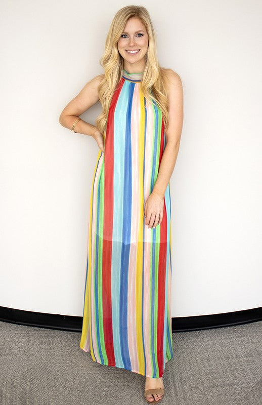 wonderland rainbow striped maxi dress Rainbow Striped Maxi Dress