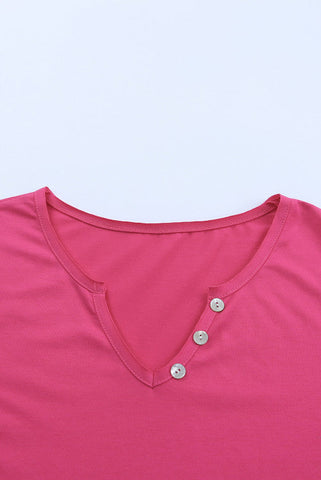 3/4 Sleeve Button Up Top - Pink