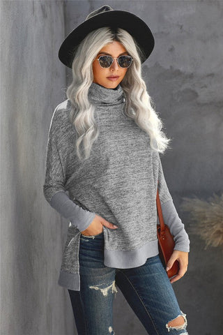 Dolman Sleeve Turtleneck Top - Gray