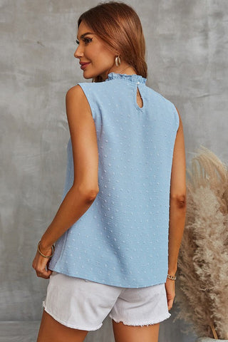 Sleeveless Swiss Dot Chiffon Top - Blue