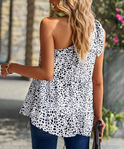 One Shoulder Flowy Top - White