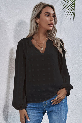 Swiss Dot Lantern Sleeve Top - Black