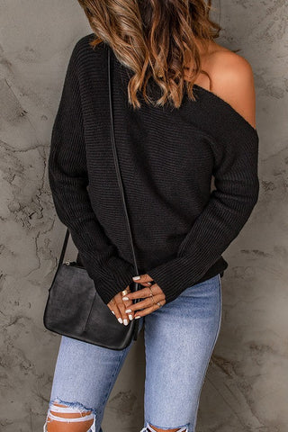 Off Shoulder Simple Sweater - Black