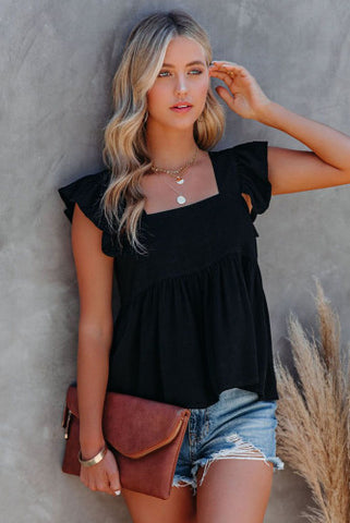 Baby Doll Linen Top - Black