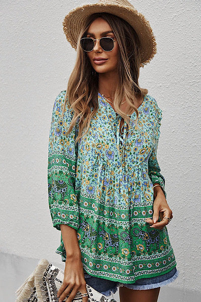 Flowy Fit Boho Top - Green