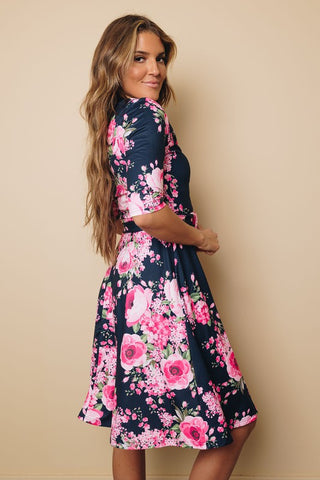 Spring Flowers Dress - Navy