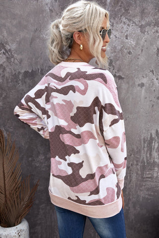 Camo Crew Neck Top - Pink