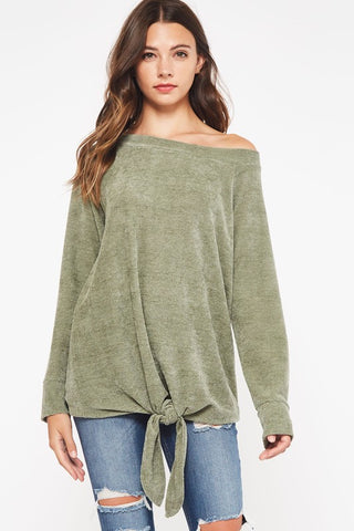 Fuzzy Tunic Top with Tie Bottom - Olive