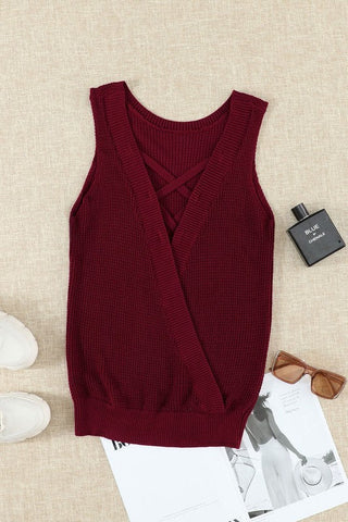 Reversible Criss Cross Sweater Knit Tank - Wine