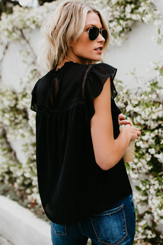 Flutter Sleeve Top - Black