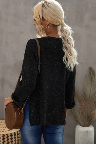 Henley Rainbow Speckled Sweater - Black