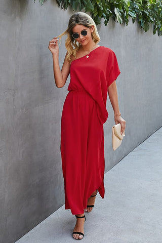 One Shoulder Maxi Dress - Red