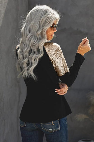 Sequined Shoulder Tunic Top - Black
