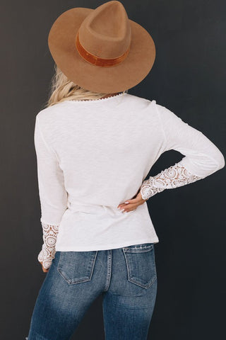 Crochet Sleeve Henley Top - Brown