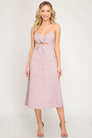 Button Up Midi Spaghetti Strap Dress - Dusty Pink