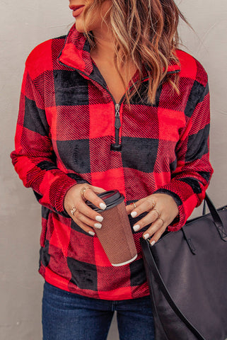 Plush Buffalo Plaid Pullover - Red