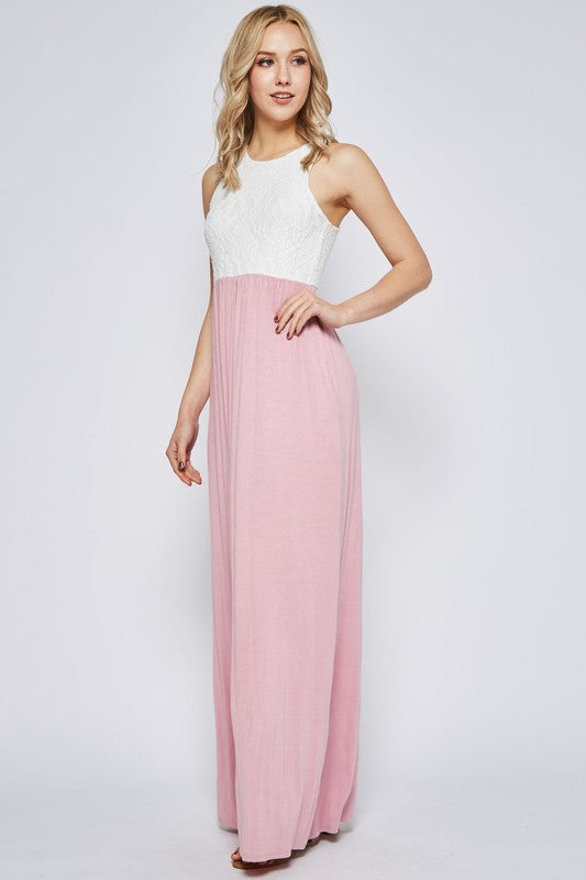 Lace Racerback Maxi Dress - Pink | Blue Chic Boutique Lace Racerback Maxi Dress - Pink | Blue Chic Boutique