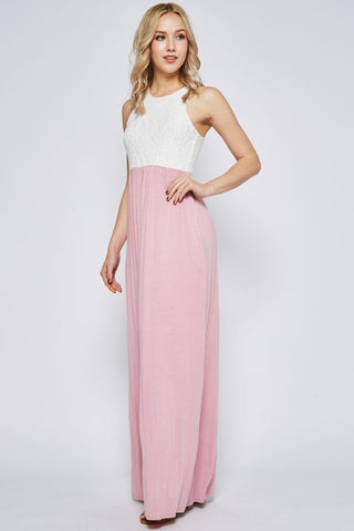 Lace Racerback Maxi Dress - Pink