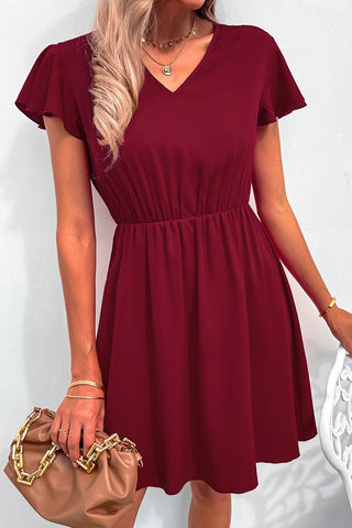 Simple Solid Dress - Wine