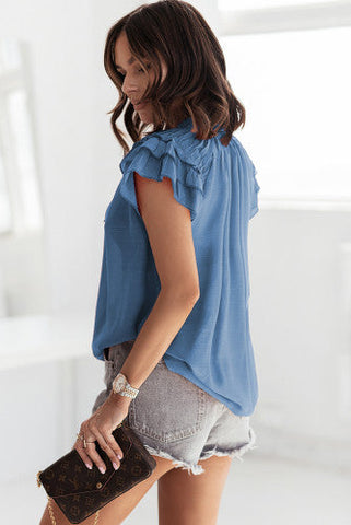 Flutter Sleeve Top - Medium Blue