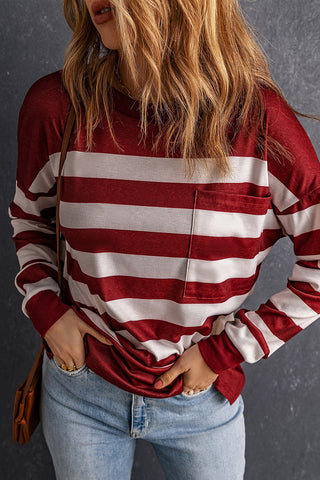 Soft Striped Long Sleeve Top - Red
