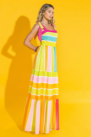 Striped Rainbow Sundress - Yellow